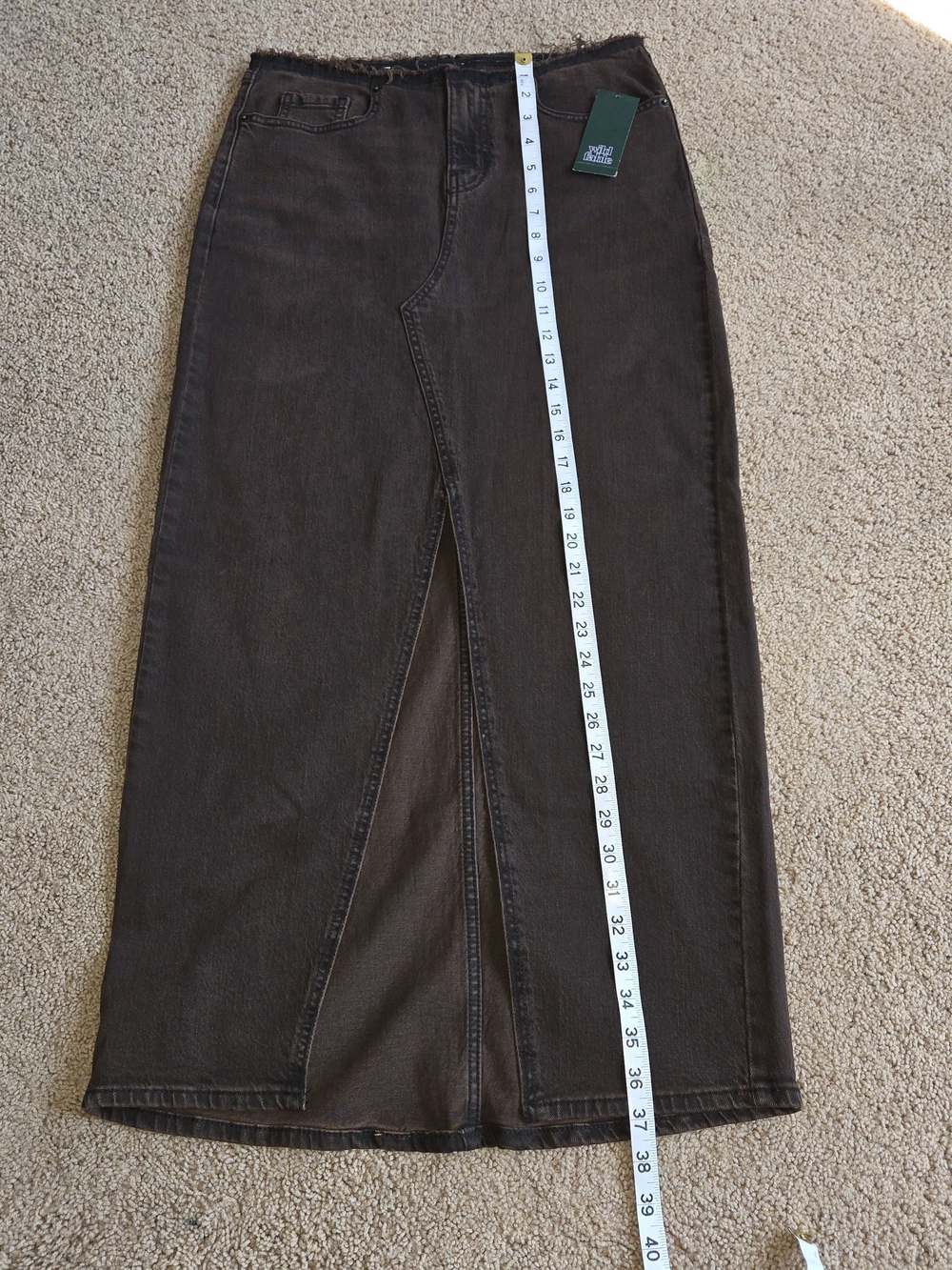 Wild Fable Size 4 Brown Wash Long Denim Maxi Skirt New With Tags Raw Edge Trim - Picture 5 of 7